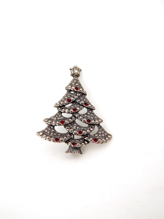Christmas Tree Pin AVON Book Piece AVON Rhineston… - image 1