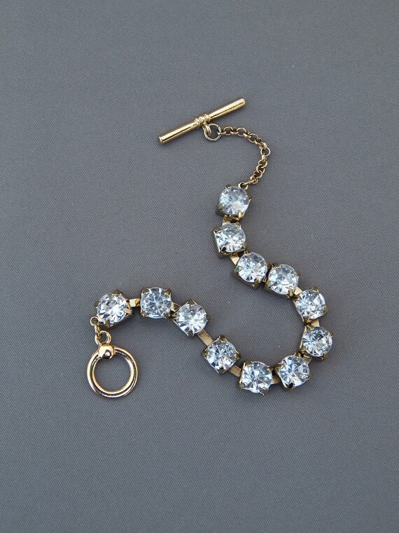 Rhinestone Bracelet, Toggle Bracelet Large Clear … - image 2