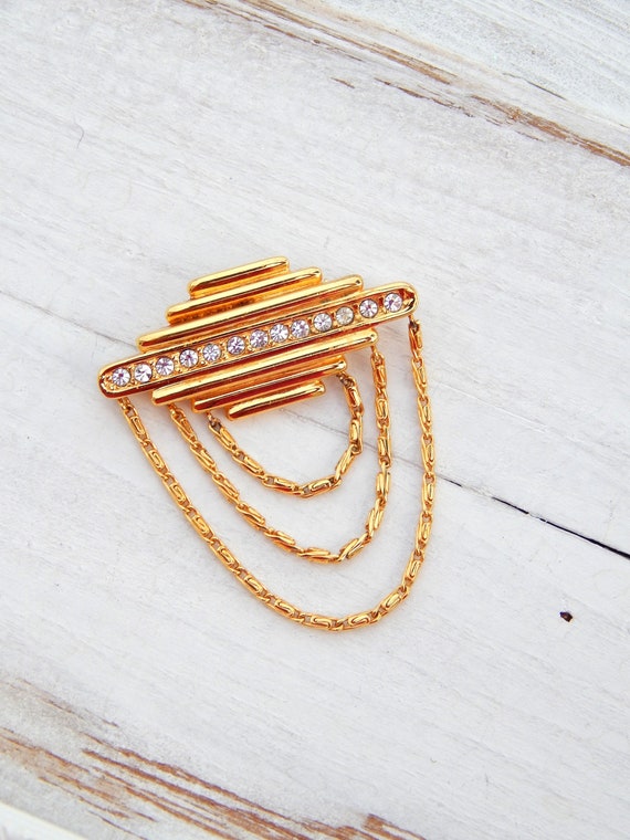 MONET Pin Chatelaine, Art Deco Style Collar Brooch