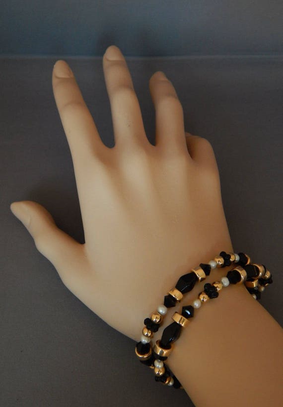 Two-Strand Beaded Bracelet Gold Filled Filigree C… - image 3