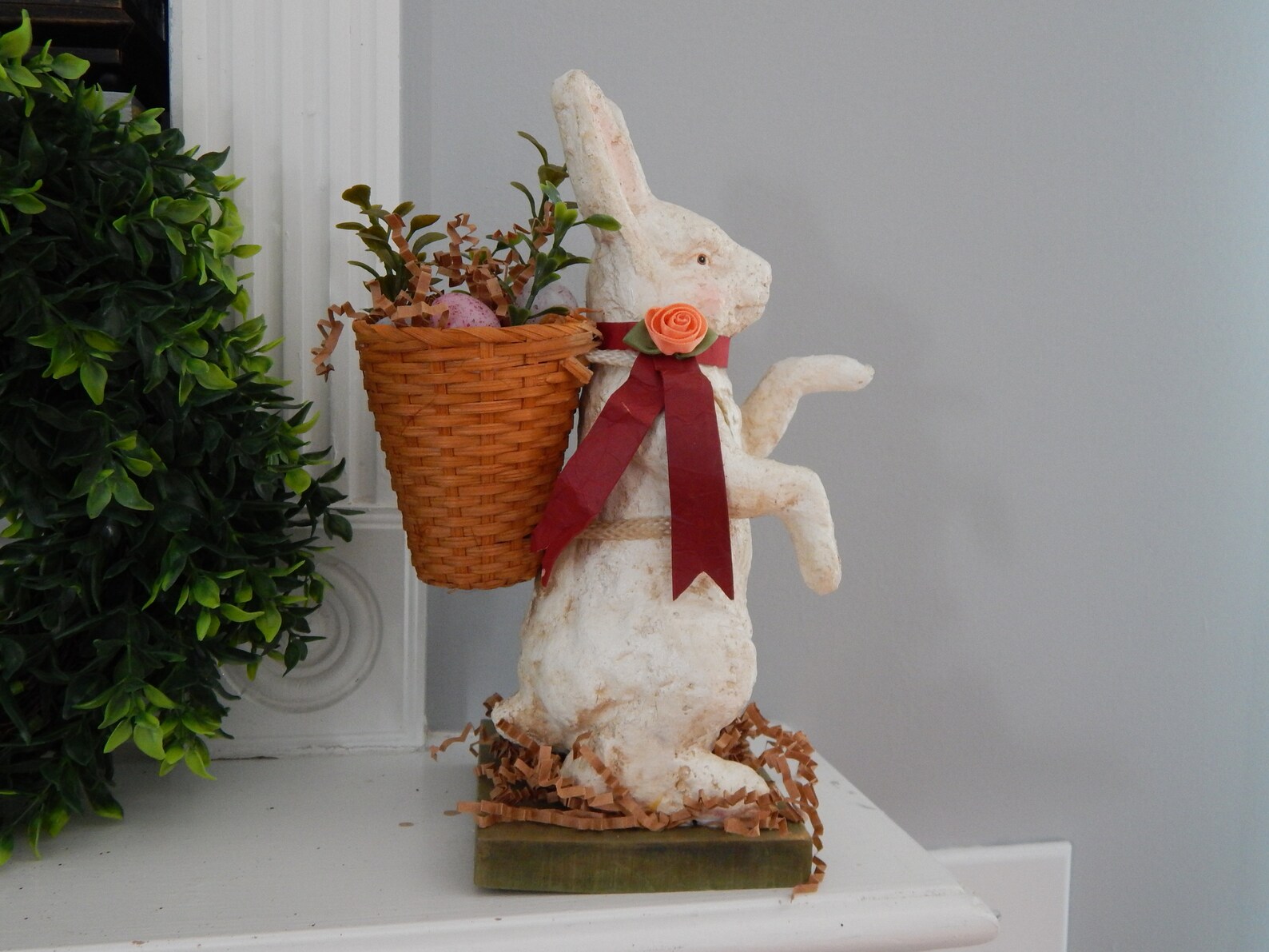 Vintage Paper Mache Easter Bunny With Egg Basket Rustic Etsy