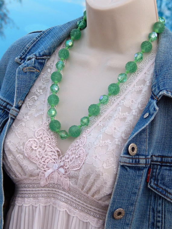 Vintage Green Celluloid Necklace AUSTRIA, 1950's C