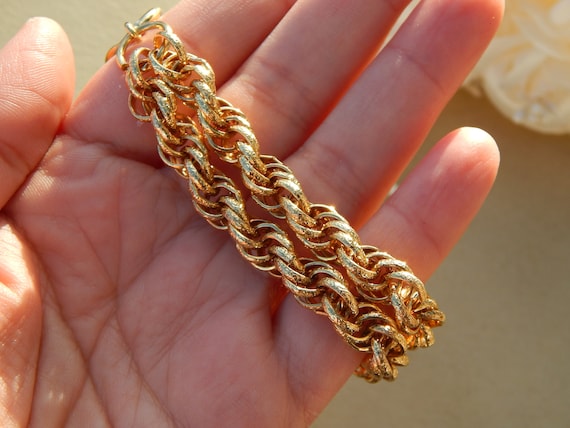 Vintage Bracelet Gold Tone Rope Chains - image 2