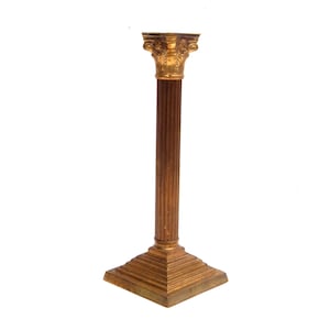 Art Deco Candle Holder Ornate Brass Tall Pillar Candlestick 12.5&quot;, Antique Column Candlestick, Hollywood Regency