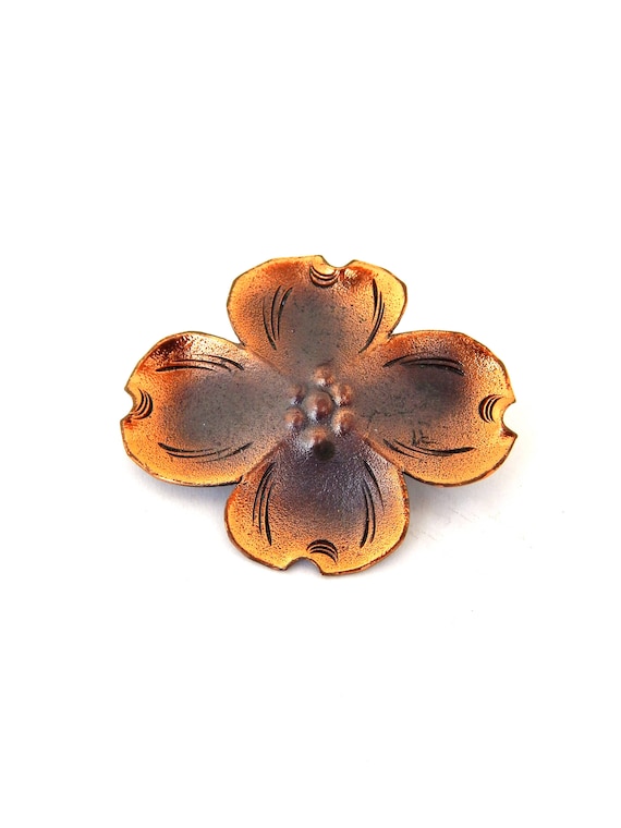 NYE Copper Dogwood Flower Pin Unsigned Stuart NYE, Dogwood Flower Brooch, NYE Copper Flower Pin