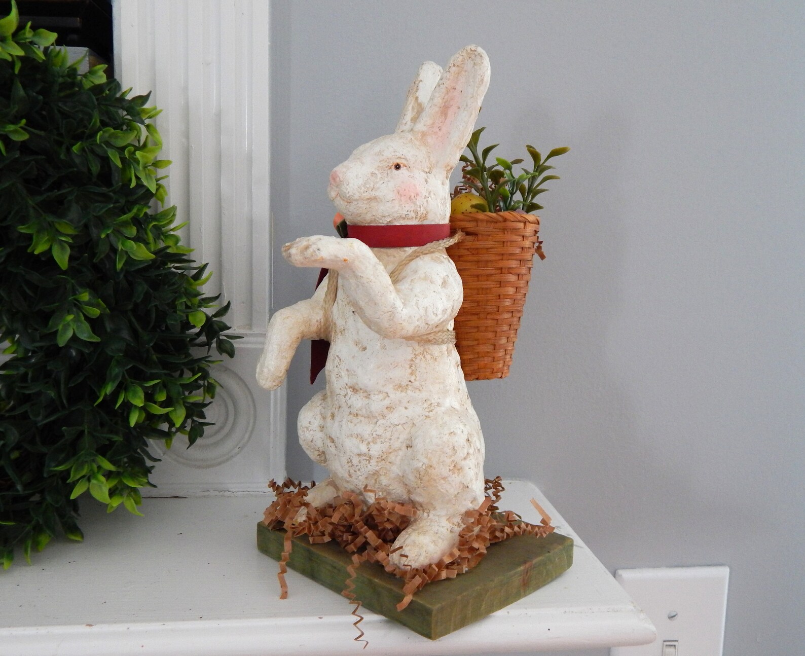 Vintage Paper Mache Easter Bunny With Egg Basket Rustic Etsy