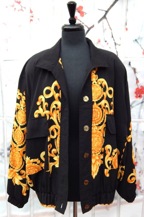 MONALIZA Bomber Jacket Baroque Print Black and Go… - image 6