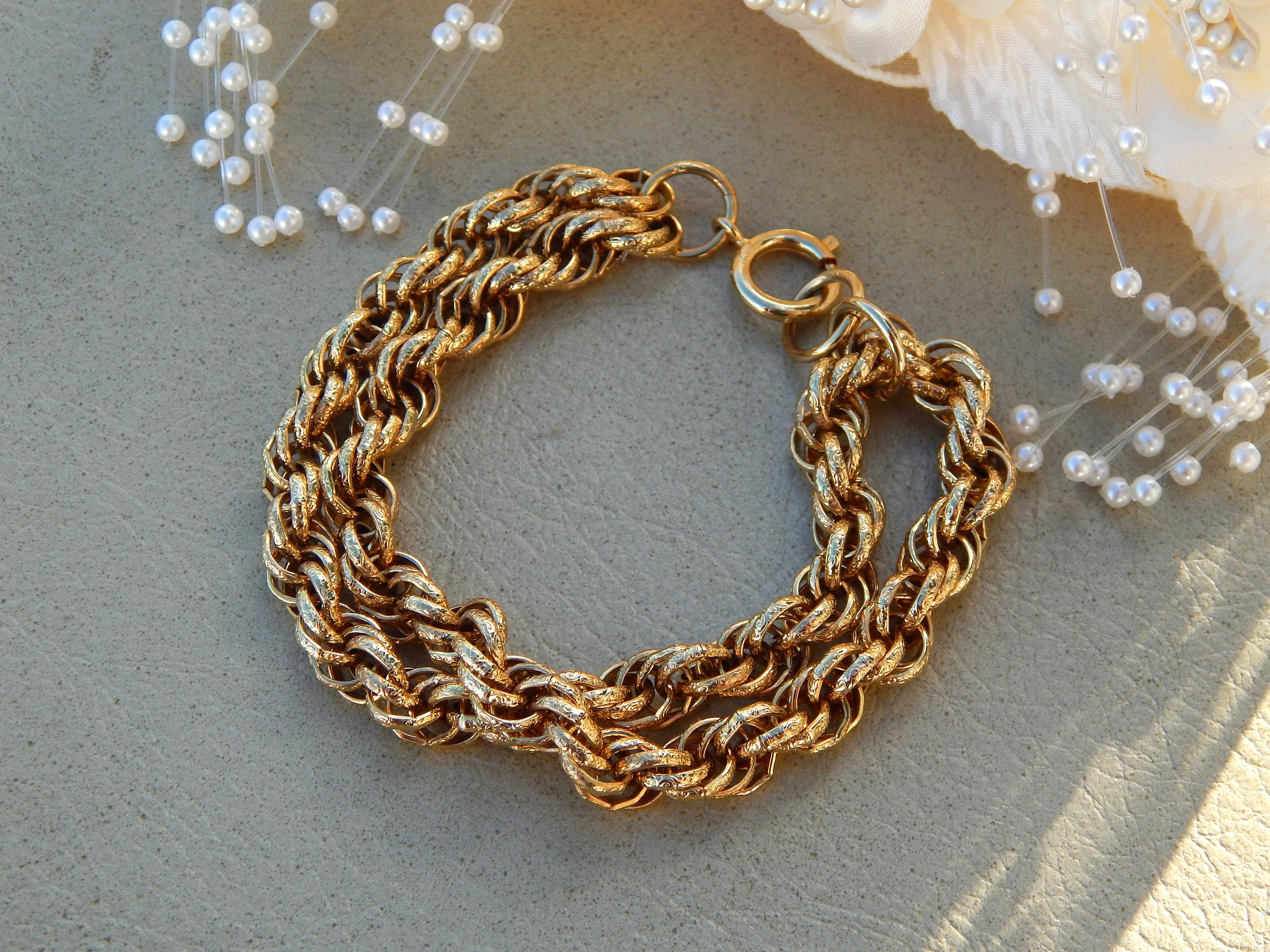 【HYERES LOR】23SS★ H edition BR(Y) Rope Chain Bracelet Ky & Co Rose Gold Tone Heavy Rope Chain Bracelet 7 1/2