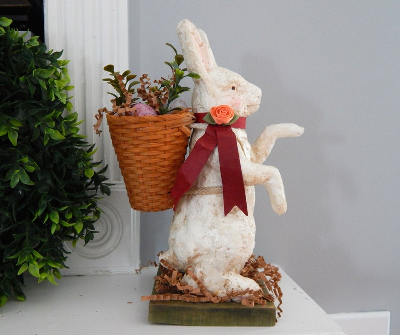 Vintage Paper Mache Easter Bunny With Egg Basket Rustic Etsy