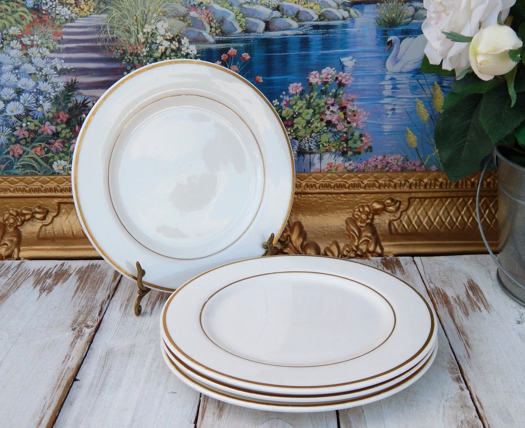White Plates Gold Trim ERIVA by REGO Set of 4 8 Salad Etsy