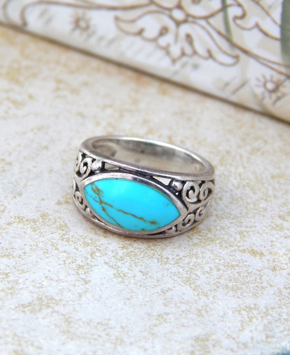 Silver Turquoise Ring Size 6.5, Turquoise Sterlin… - image 5