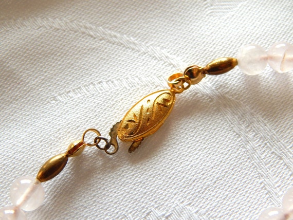 Rose Quartz Necklace Vermeil Clasp, Beaded Rose Q… - image 4