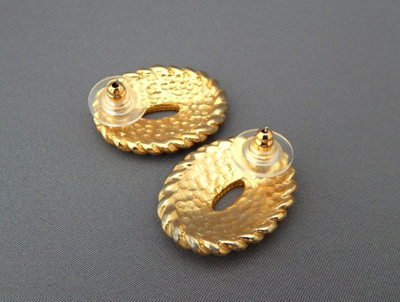 Black and Gold Enamel Earrings, Pierced Oval Earr… - image 3