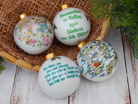 Irish Porcelain Ornaments Set of 4 White Porcelain Ball Ornaments Ireland Irish Sentiments Vintage Christmas Etsy UK