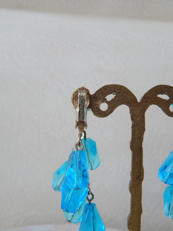 Blue Lucite Earrings Clip-Ons, Long Dangly Earrin… - image 6