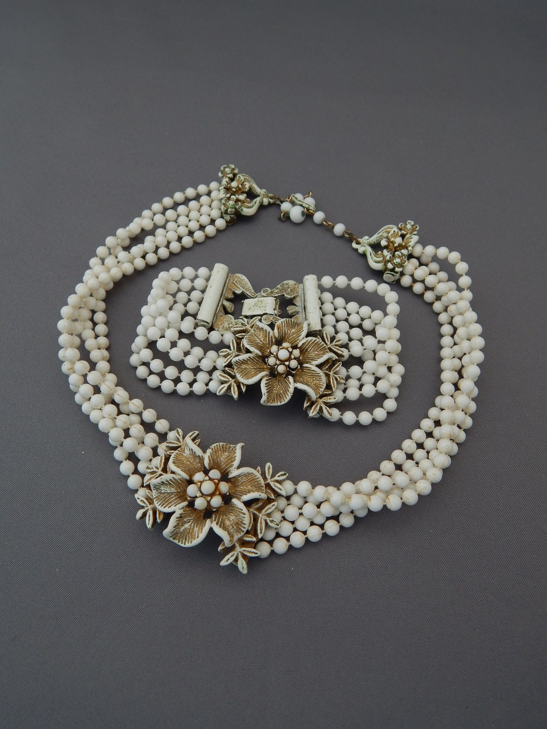 FLORENZA Necklace Bracelet White and Gold Demi Parure - Etsy