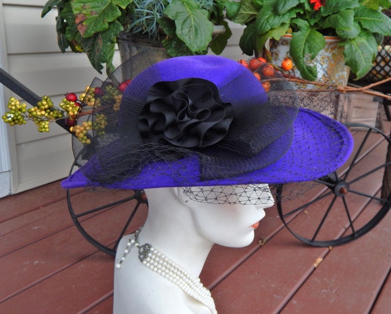 Purple Hat Black Bow Netting Veil DOESKIN Bollman USA  display picture 1