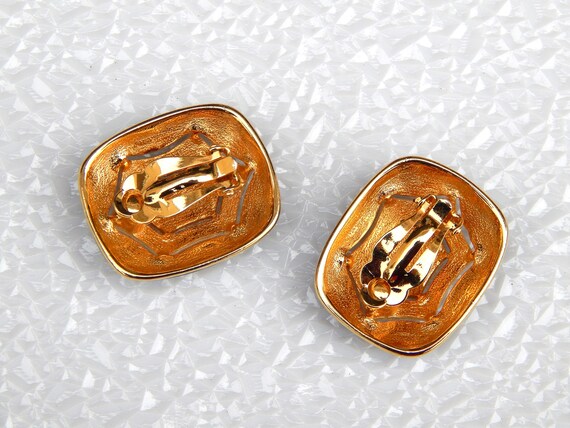 Black Enamel Earrings Clip-Ons, Rectangular Black… - image 2