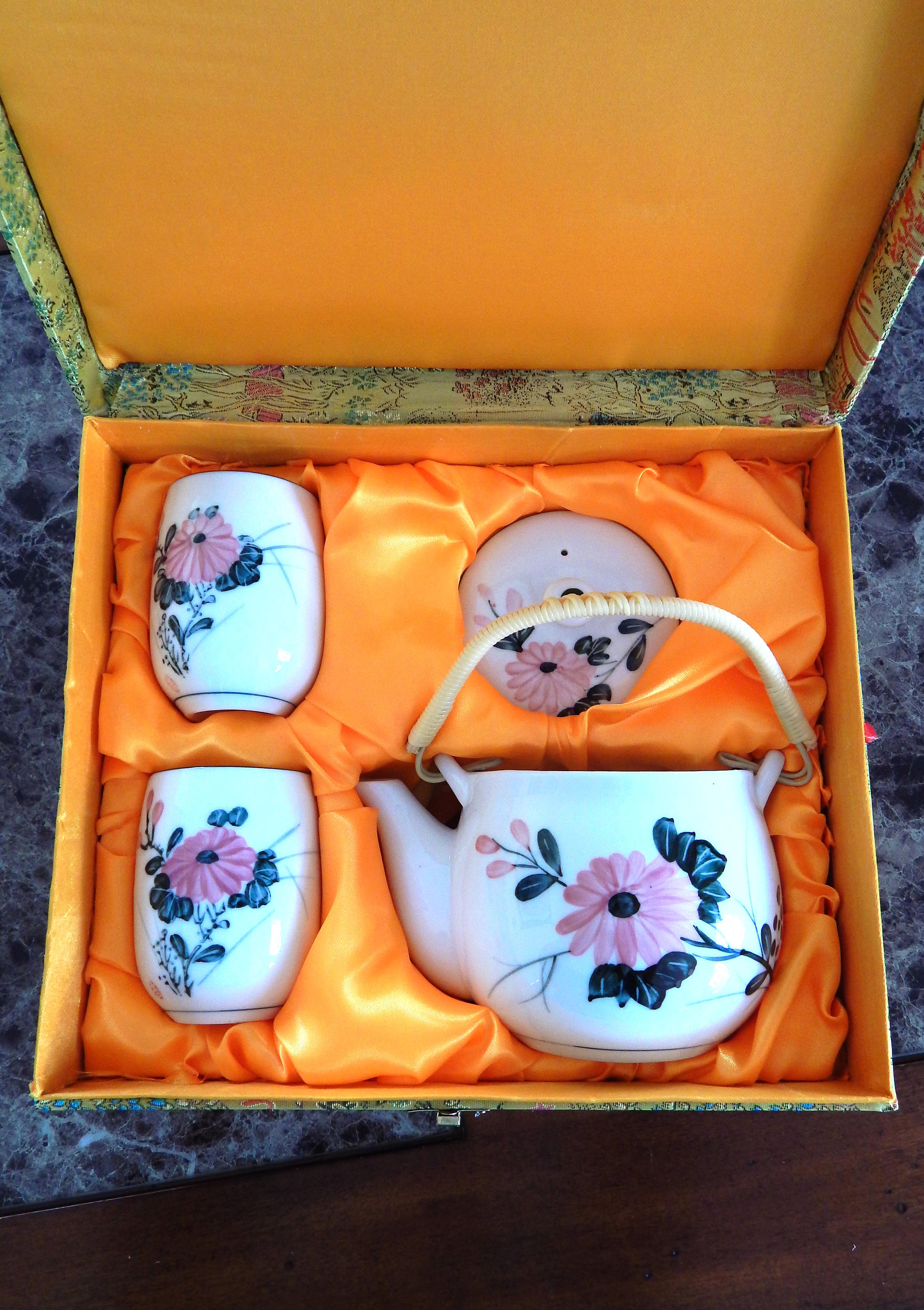 Teapot Cups Gift Set Tea for Two Chinese Floral Teapot Wicker Etsy
