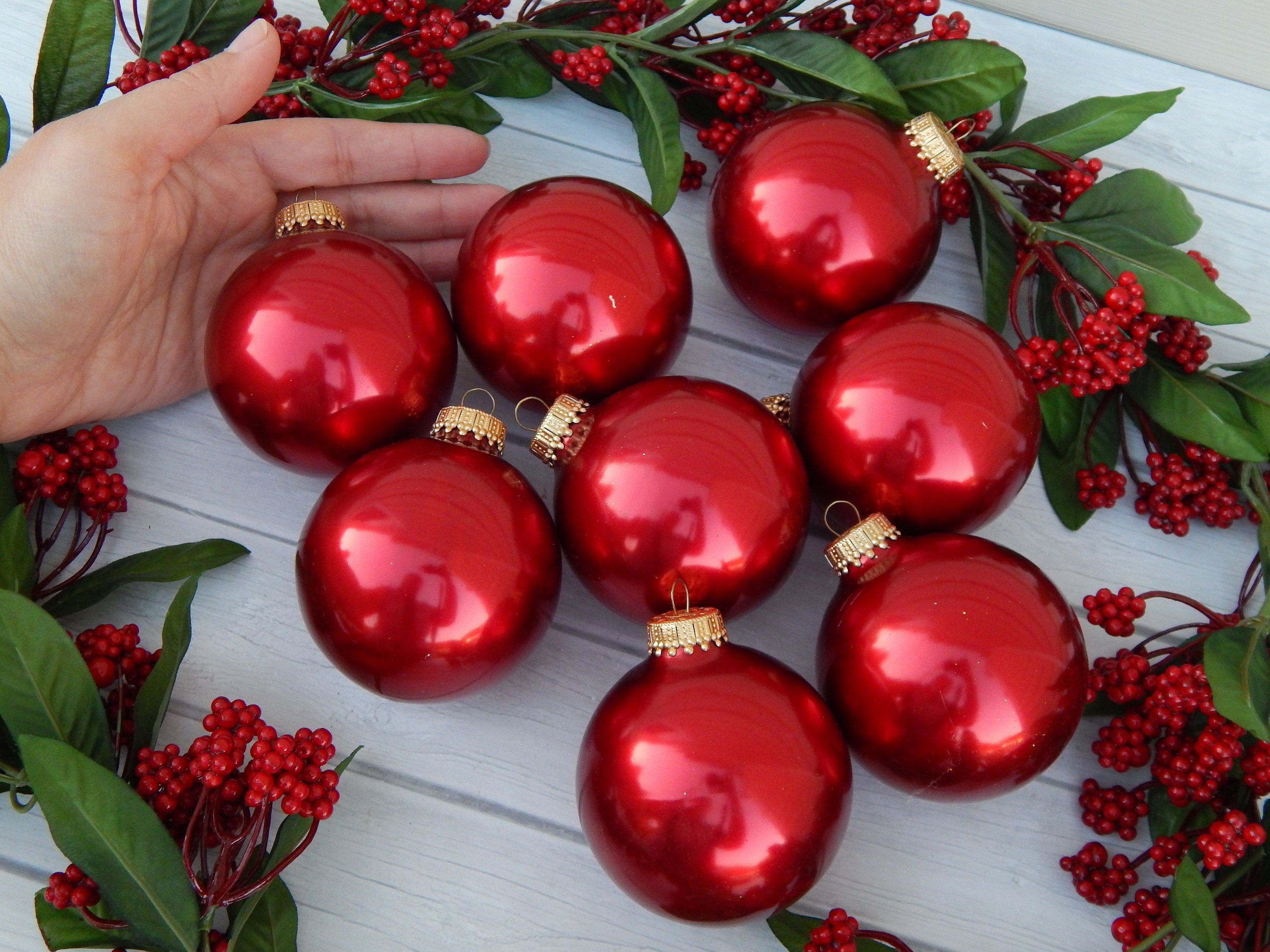 Krebs クリスマスオーナメント ヴィンテージ【期間限定値下げ】 KREBS Red Ornaments Set of 8, Dark Red Glass Ball Ornaments