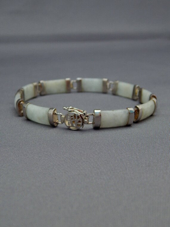 Silver Jade Bracelet Sterling Silver Jadeite 925 SU Link Bracelet