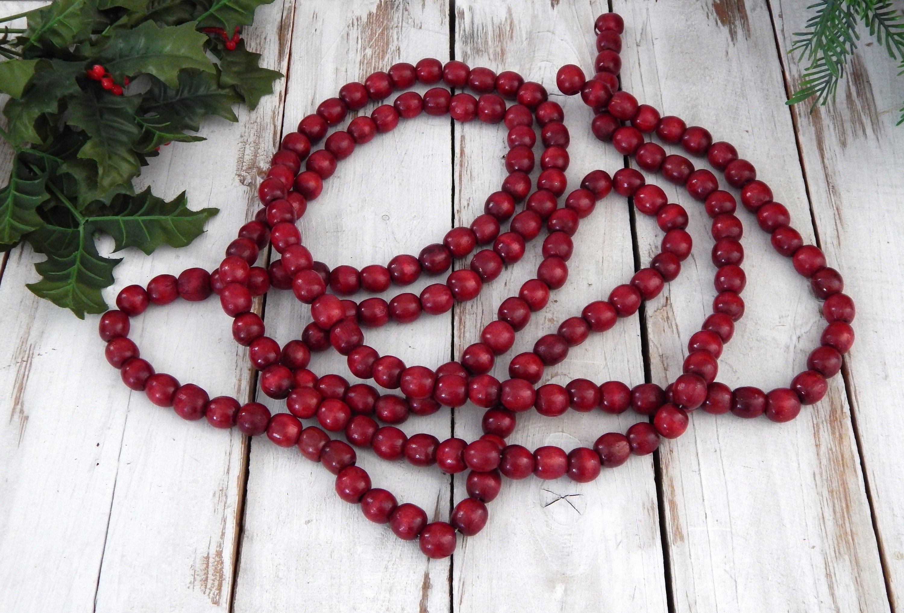 Burgundy and Cranberry Red Wooden Bead Garland - Christmas Garlands -  Christmas and Winter - Holiday Crafts