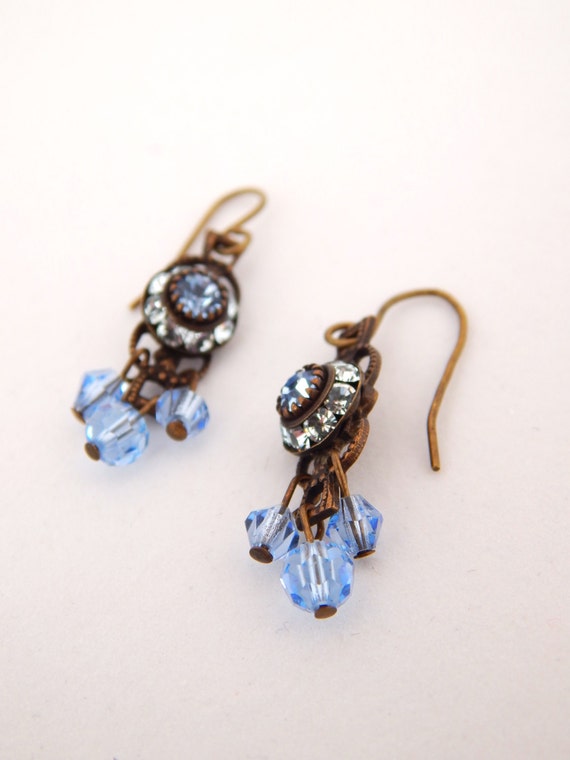 Blue Crystal Earrings, Victorian Style Earrings, … - image 3