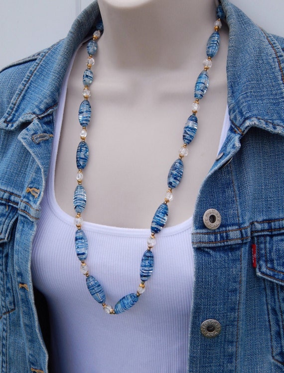 Blue Lucite Necklace, 1970's Chunky Lucite Neckla… - image 1