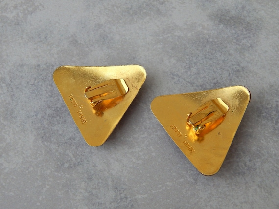 PATTI HORN Earrings Clip-Ons, Black and Gold Tone… - image 4