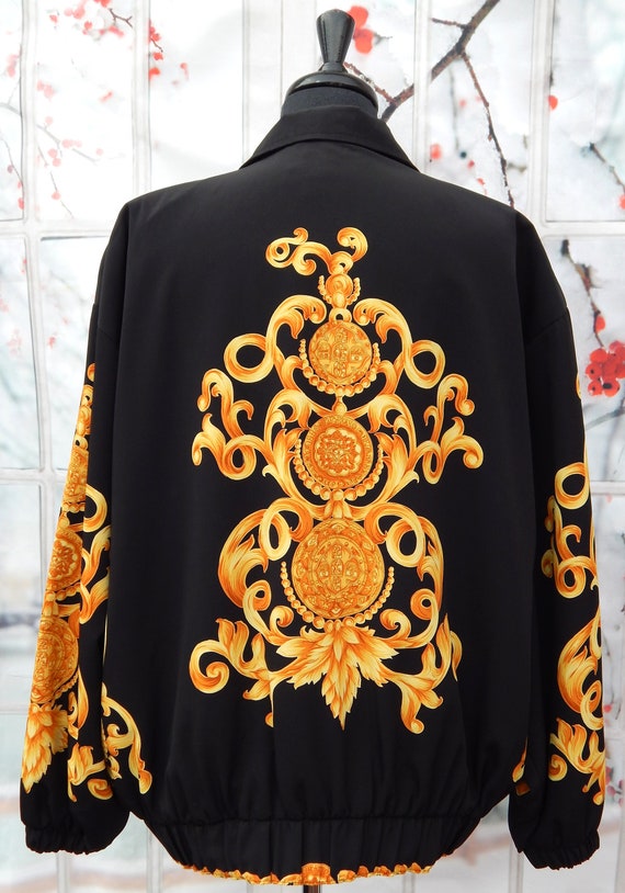 MONALIZA Bomber Jacket Baroque Print Black and Go… - image 4