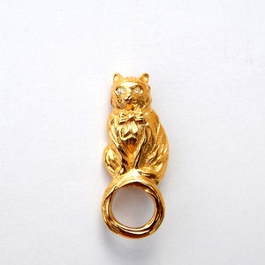 AVON Cat Pin Gold Tone, Golden Cat Rhinestone Eyes Brooch Pin, Cat Lover Gift