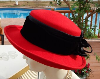 Vintage Winter Hat Red Wool Felt ITALY Galliano Sorbatti - Etsy display picture 3
