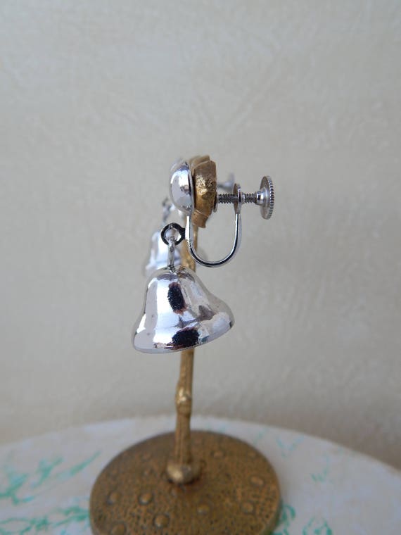 CORO Bells Earrings Screw-Back, Silver Bells Chri… - image 3