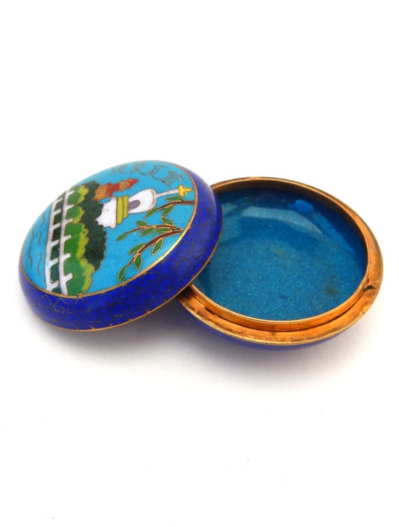 Cloisonne Trinket Box Ring Dish, Minakari Brass E… - image 3