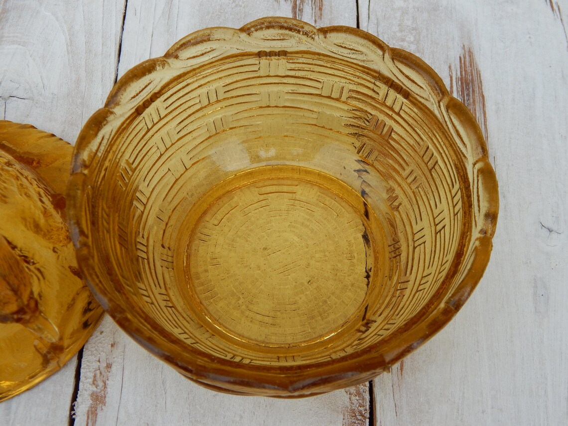 Amber Glass Bird On Nest Candy Dish Covered Vase Amber Etsy