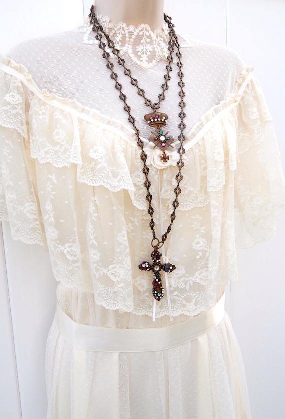 Gothic Cross Necklace, Crucifix Rhinestone Crown L