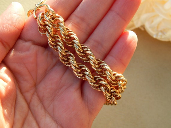 Vintage Bracelet Gold Tone Rope Chains - image 5