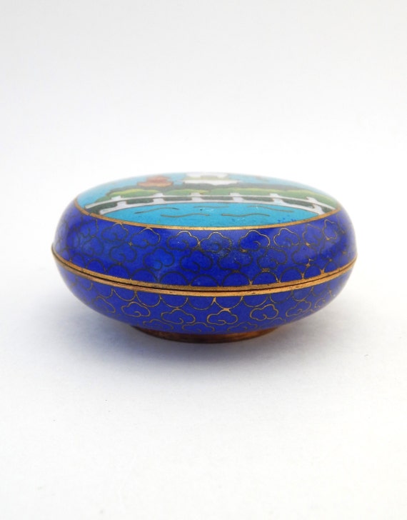 Cloisonne Trinket Box Ring Dish, Minakari Brass E… - image 2