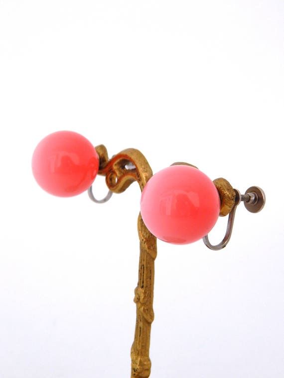 Pink Moonglow Lucite Screw-Back Earrings, Pink Lu… - image 2