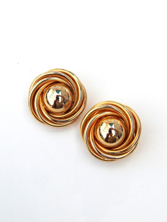 Gold Knot Earrings Clip-Ons, Gold Tone Button Clip