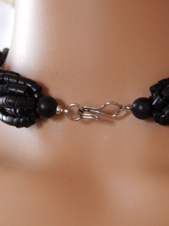 Black Twisted Necklace, Vintage Black Coconut She… - image 5