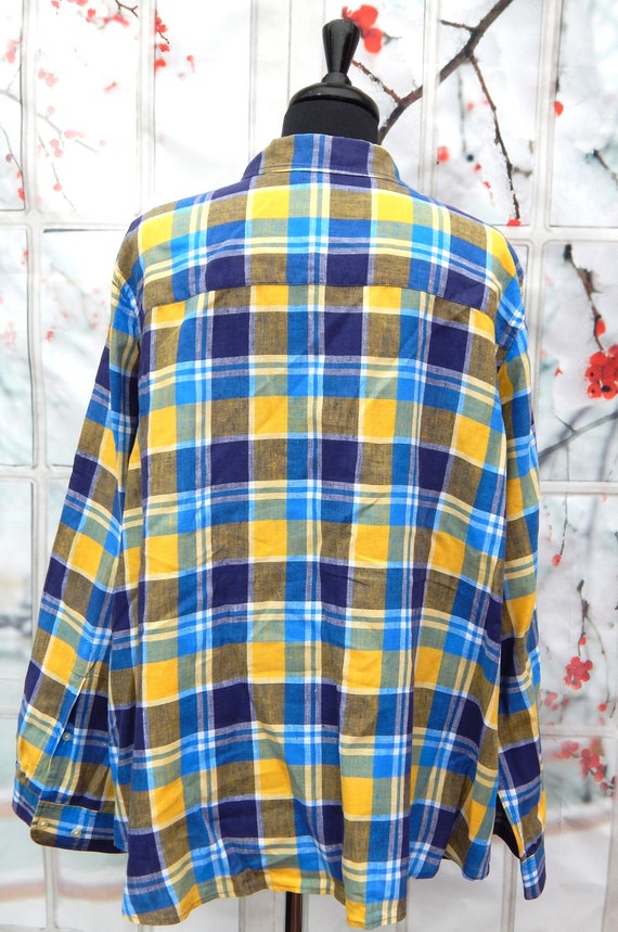 Ralph Lauren Plaid Linen Shirt Size 2x Yellow/Blue, Plus Size Vintage Ralph Lauren Womens Shirt