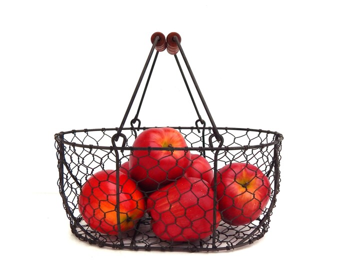 Vintage Wire Basket Wooden Handles Harvest Basket Rustic Etsy