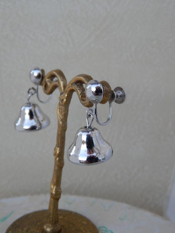 CORO Bells Earrings Screw-Back, Silver Bells Chri… - image 5