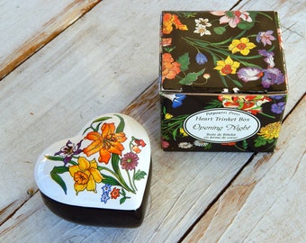 Heart Trinket Box POTPOURRI PRESS Opening Night, Porcelain Floral Heart Ring Box w/Original Packaging, Mother's Day Gift