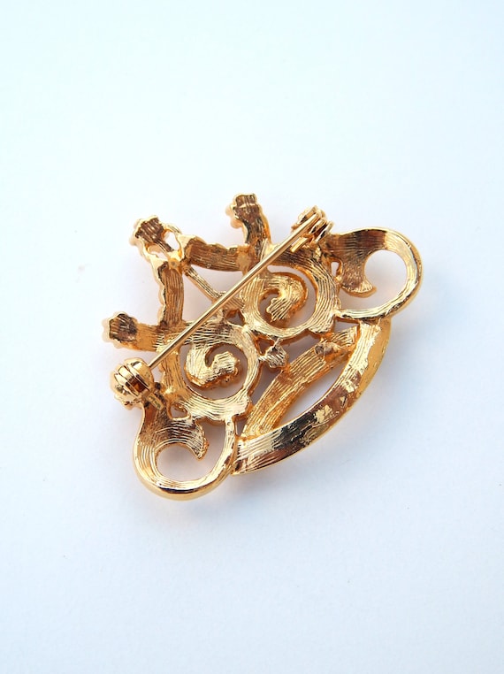 Rhinestone Crown Pin, Gold Tone Royal Crown Brooc… - image 3