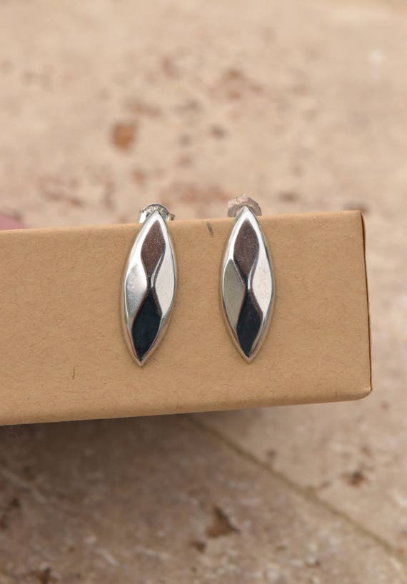 Elongated Sterling Earrings, Sterling Silver Rhodium Plated Earrings, Small Silver Earrings, Minimalistic