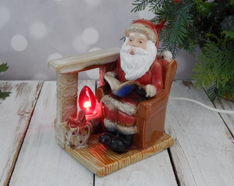 Santa Light-Up Figurine, Santa Reading a Book Figurine, Retro Christmas