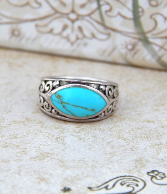 Silver Turquoise Ring Size 6.5, Turquoise Sterlin… - image 4