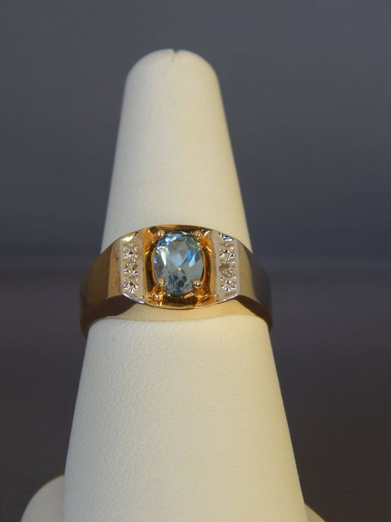 10K Gold Blue Topaz Diamond Ring Size 9.5, 10K Sol